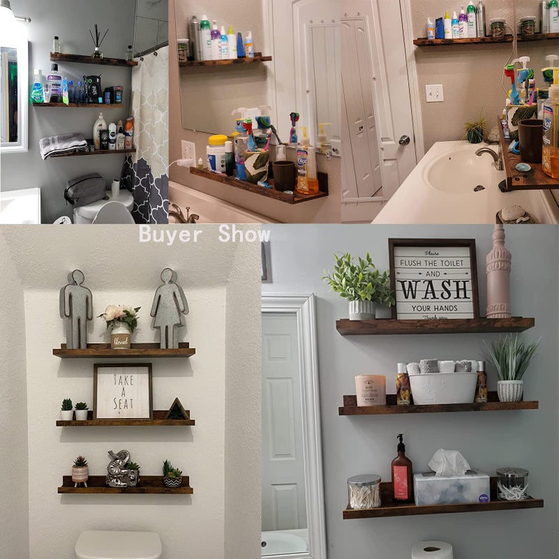 Giftgarden 24 Inch Floating Shelves Wall Mounted Set of 3, Rustic Large Wall Shelves Picture Ledge Shelf for Bedroom Living Room Bathroom Kitchen, 3 Different Sizes - Image 4